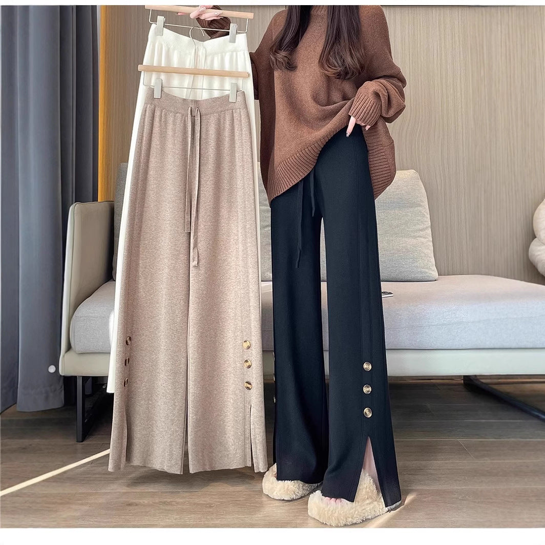 Damen Weitgeschnittene Strickhose mit Knopfdetails Drune