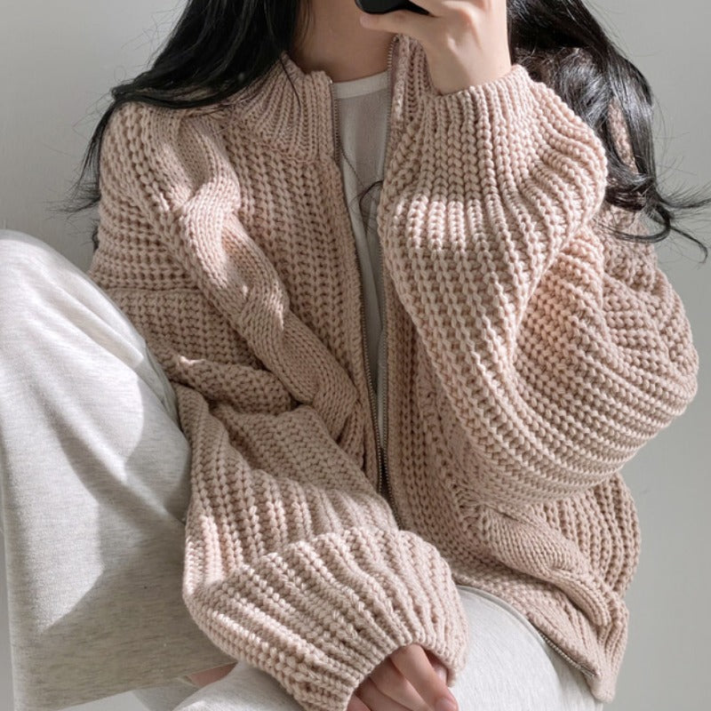 Damen gemütliche Strickjacke mit voluminösen Ärmeln und modernem Design Drune
