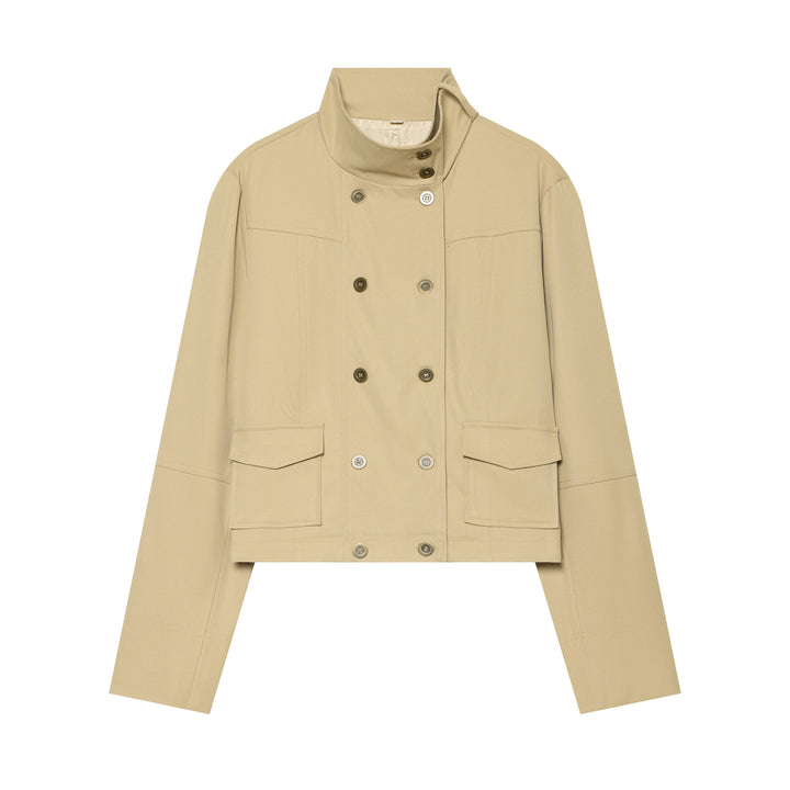 Damen Cropped Feldjacke im Utility‑Look mit Funnelkragen und aufgesetzten Pattentaschen Drune