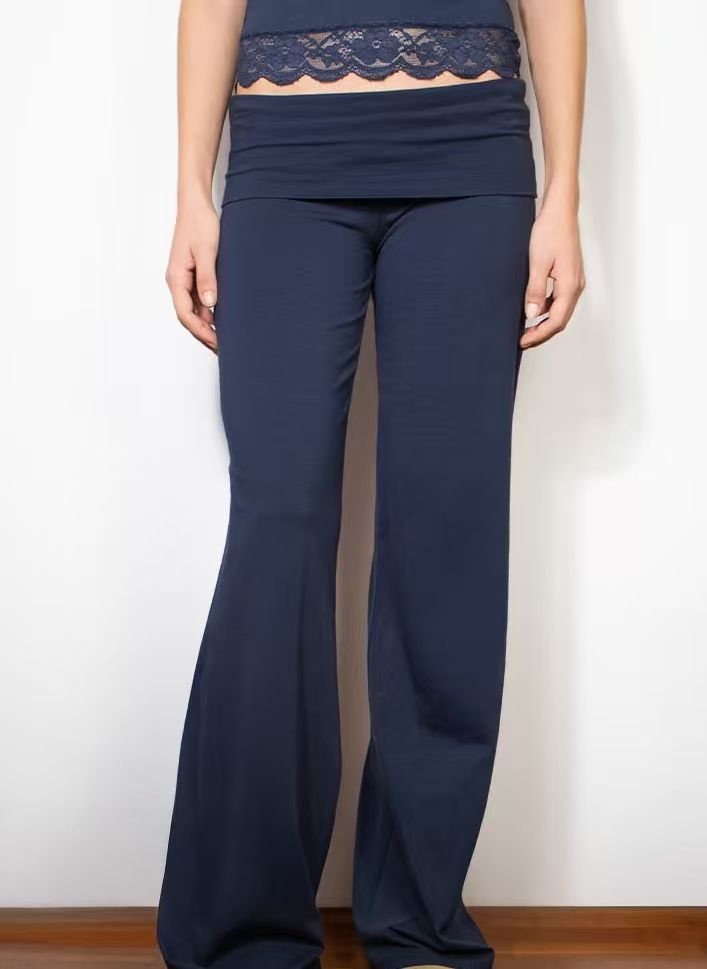 Damen Weite Palazzo-Yoga-Hose mit hohem Umschlagbund Drune