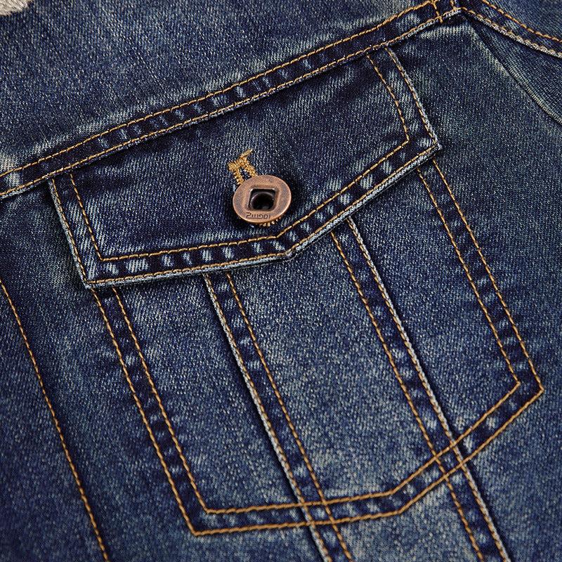 Herren Jeansjacke im Aviator‑Look mit komplettem Sherpa‑Futter und Umlegekragen Drune