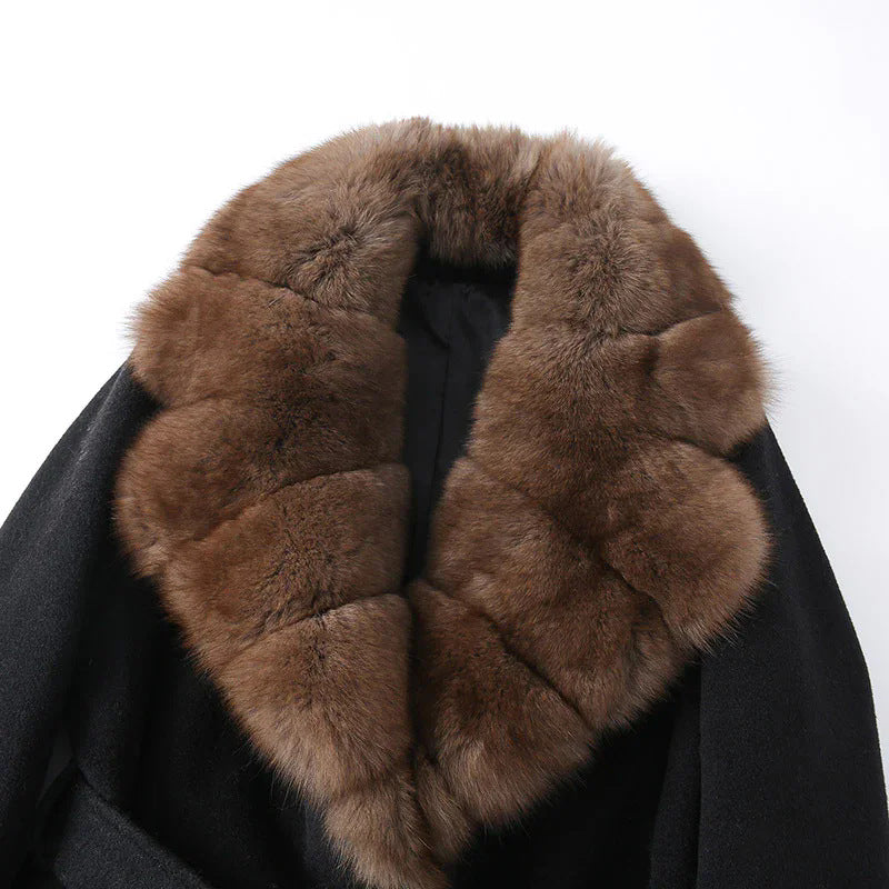 Damen nan eleganter Kurzmantel mit voluminösem Kunstpelz‑Schalkragen und formendem Bindegürtel Drune