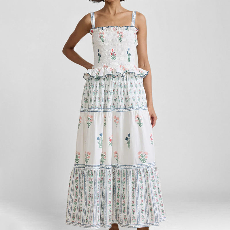 Damen Maxikleid mit Rüschendetails und floralen Mustern Drune