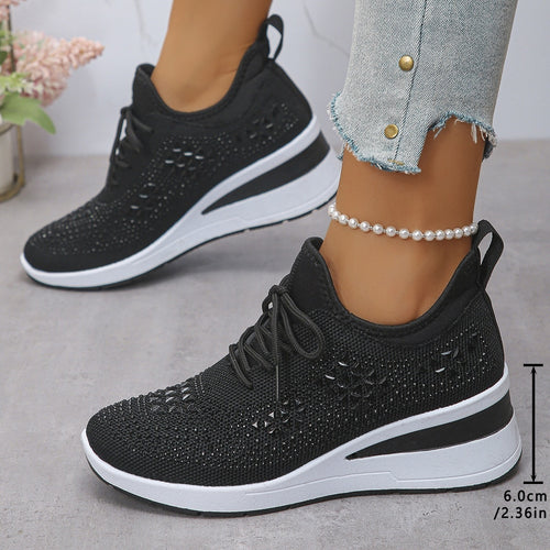 Damen Wedge-Sneaker mit atmungsaktivem Strick, gepolstertem Sockenschaft und leichtem Plateau Drune