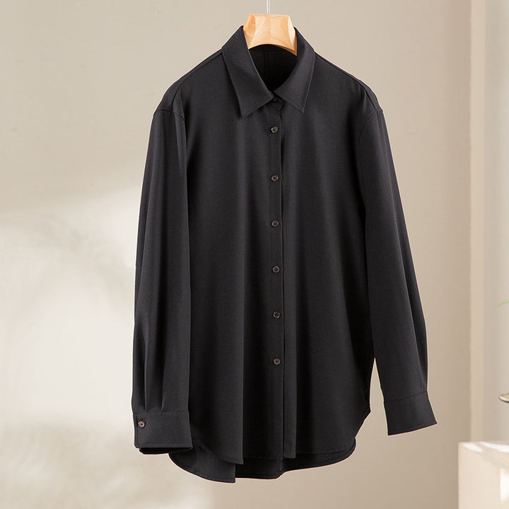 Damen Oversized Seidiges Hemd mit durchgehender Knopfleiste und Hemdkragen Drune