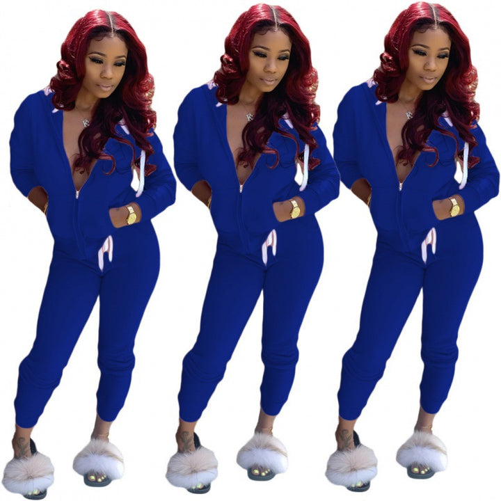 Damen tailliertes Kapuzen‑Sweatdress‑Set mit Reißverschluss und enganliegender Jogginghose Drune