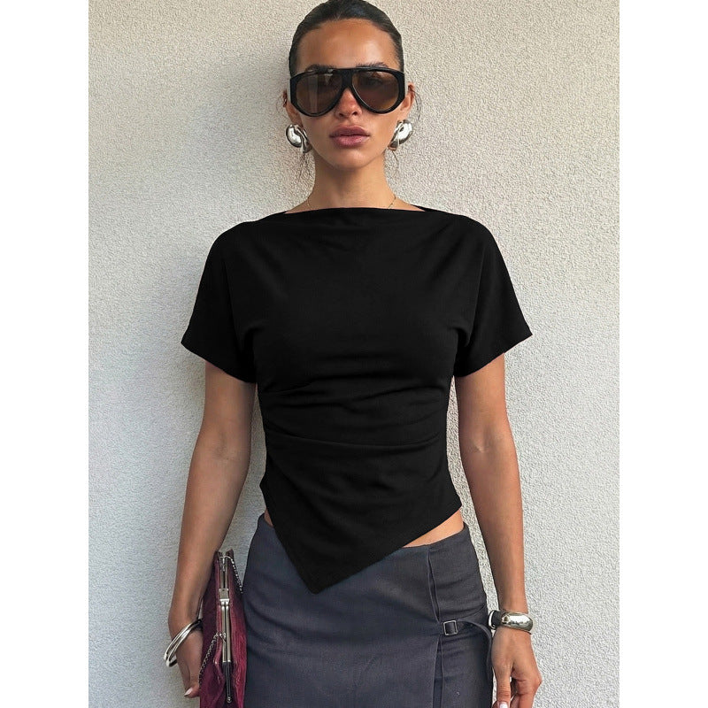 Damen Trendiges Oberteil mit asymmetrischem Saum und figurbetonendem Schnitt Drune