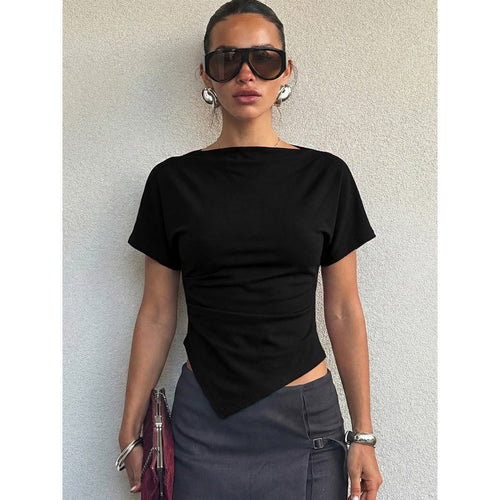 Damen Trendiges Oberteil mit asymmetrischem Saum und figurbetonendem Schnitt Drune