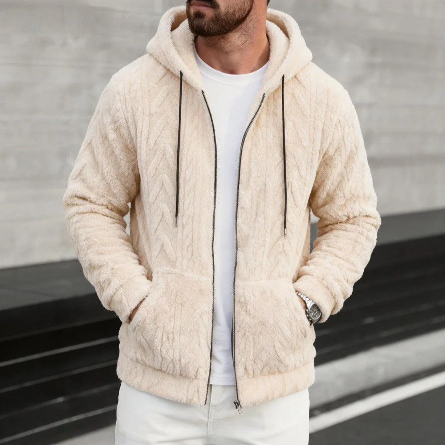 Herren kuschelige Kapuzenjacke aus Teddyfleece mit durchgehendem Reißverschluss und Kängurutaschen Drune