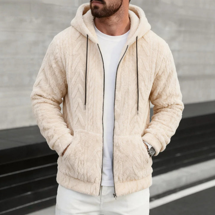 Herren kuschelige Kapuzenjacke aus Teddyfleece mit durchgehendem Reißverschluss und Kängurutaschen Drune