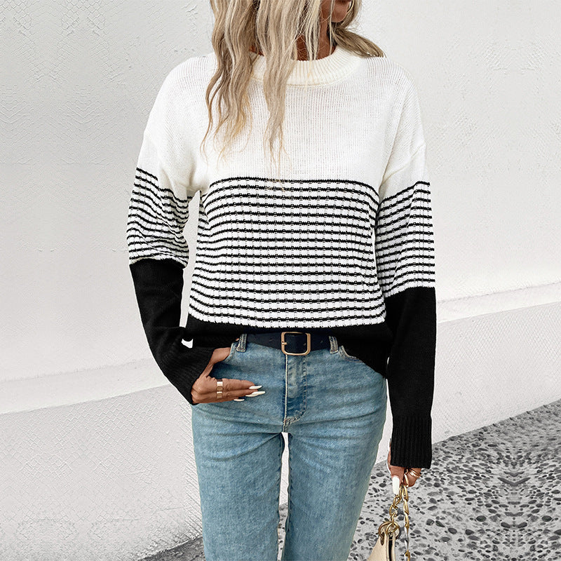 Damen Modischer Strickpullover mit Blockstreifen Drune