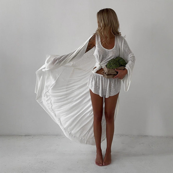 Damen Langer, luftiger Morgenmantel mit Shorts Drune