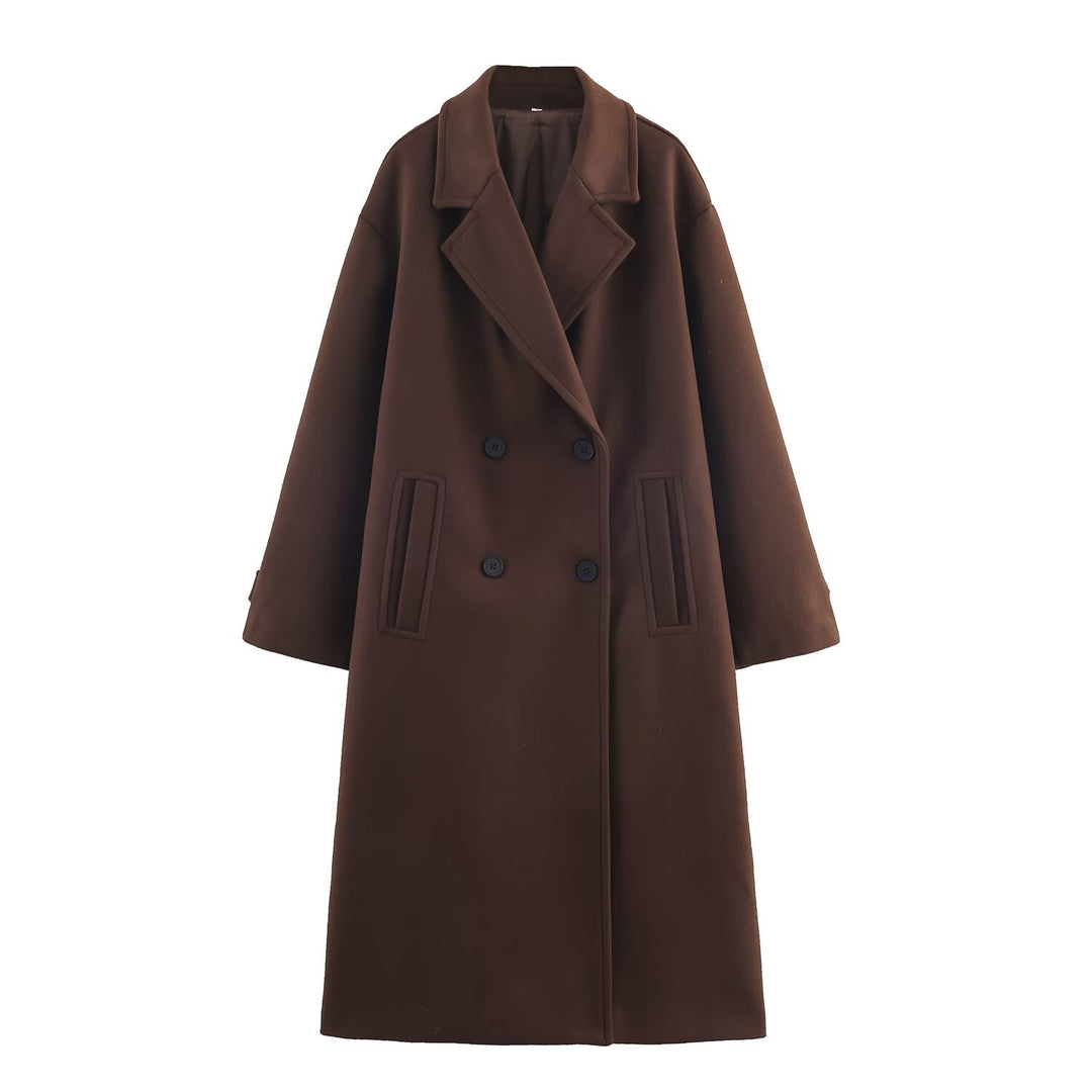 Damen Doppelreihiger Oversize‑Mantel mit fallendem Revers und Eingrifftaschen Drune