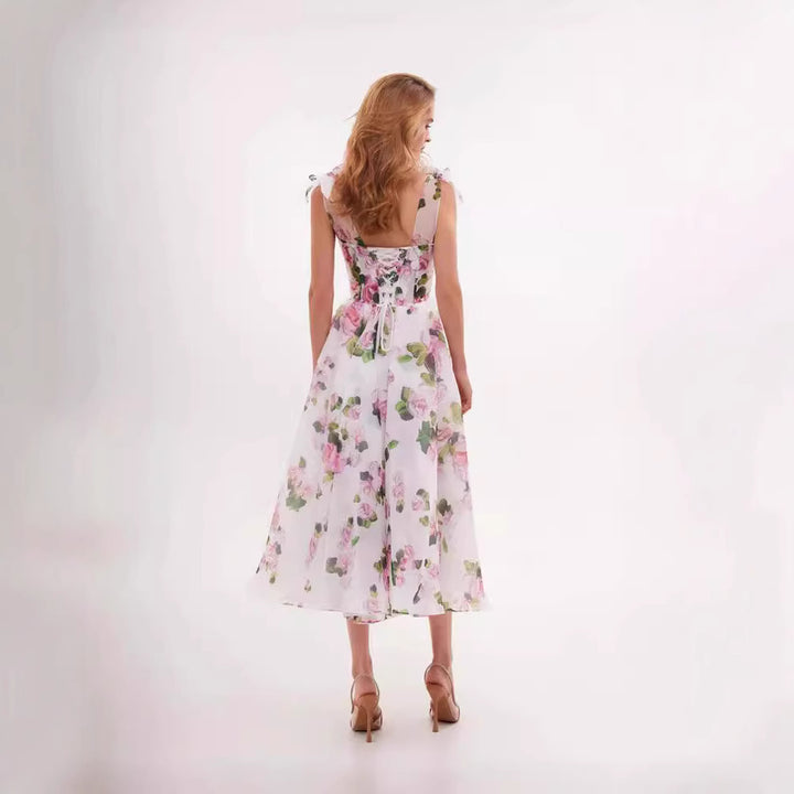 Damen Blumenkleid mit schulterfreiem Design Drune
