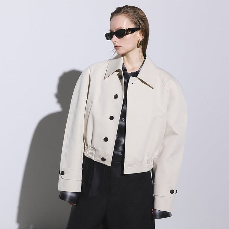 Damen Kurzer Boxy-Blouson mit elastischem Saum und markanten Knopfdetails Drune