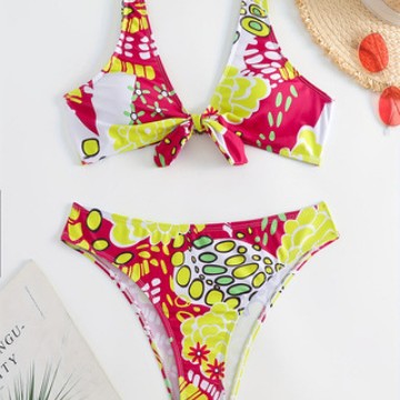 Damen Crop-Bikini mit floralem Knötchen-Design Drune