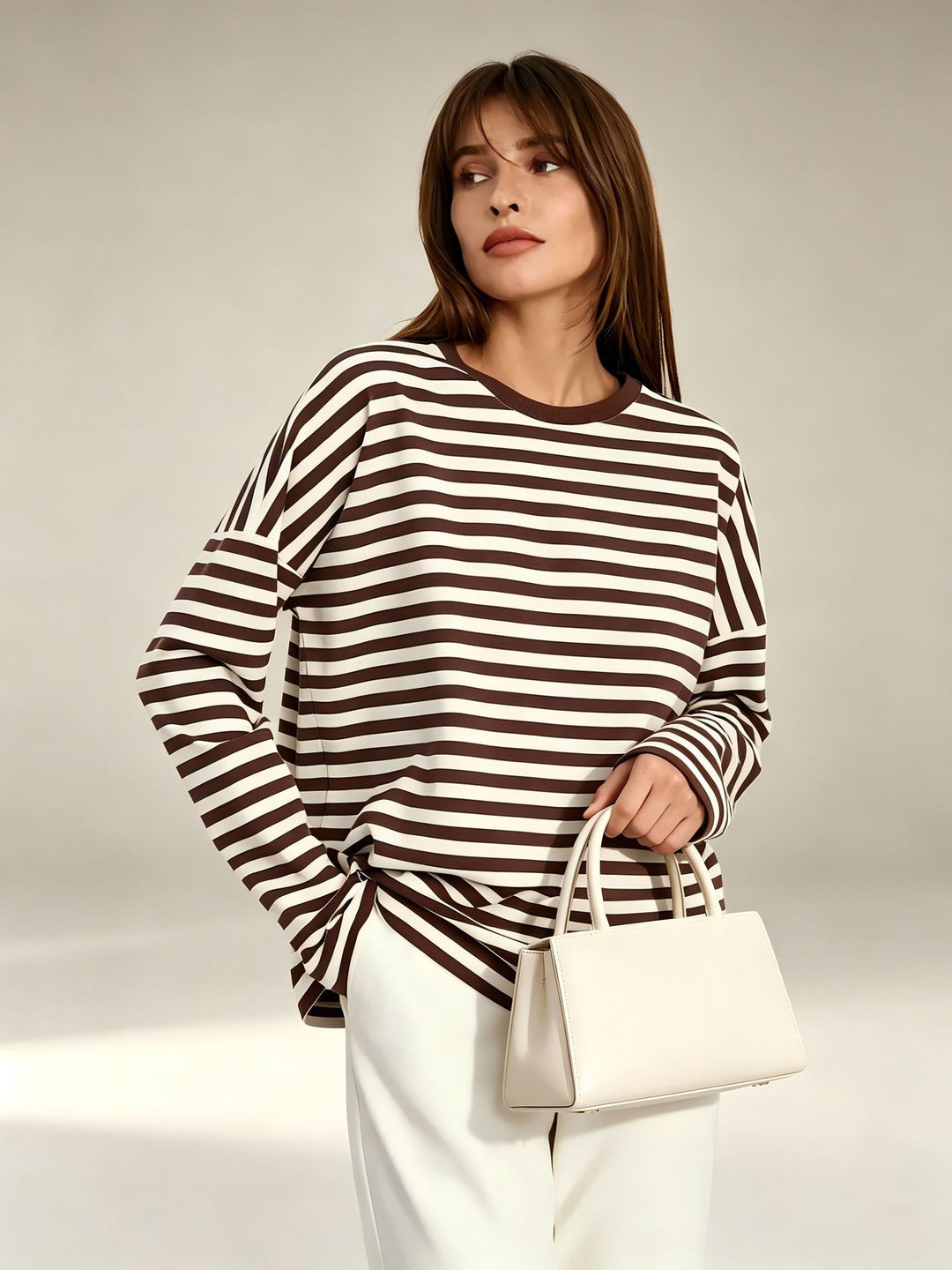 Damen gestreiftes Langarmshirt mit lässigem Schnitt und rundem Halsausschnitt
