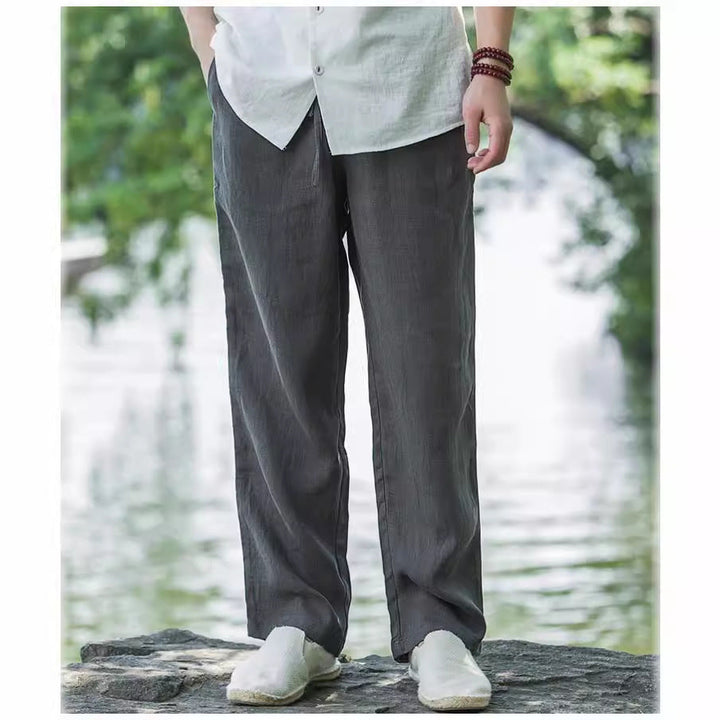 Herren lässige Leinenhose mit elastischem Bund und praktischen Seitentaschen Drune