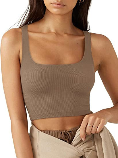 Damen cropped Top mit breiten Trägern und feinem Rippenmuster Drune