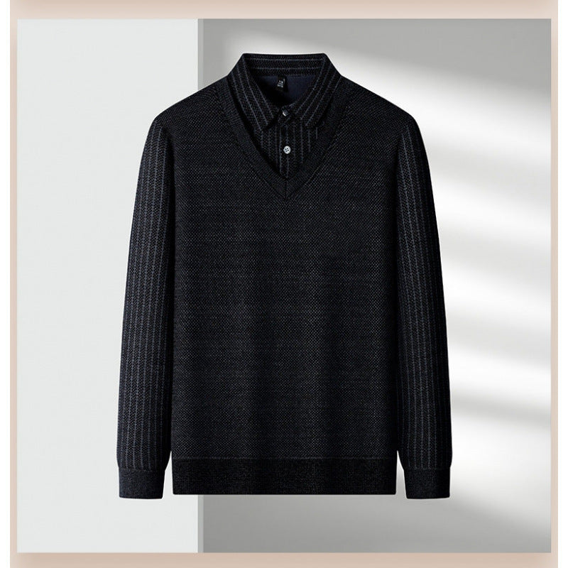 Herren Feinstrick-Pullover mit V-Ausschnitt und integriertem Polokragen Drune