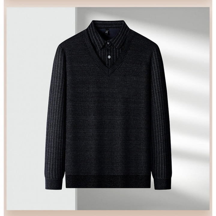 Herren Feinstrick-Pullover mit V-Ausschnitt und integriertem Polokragen Drune