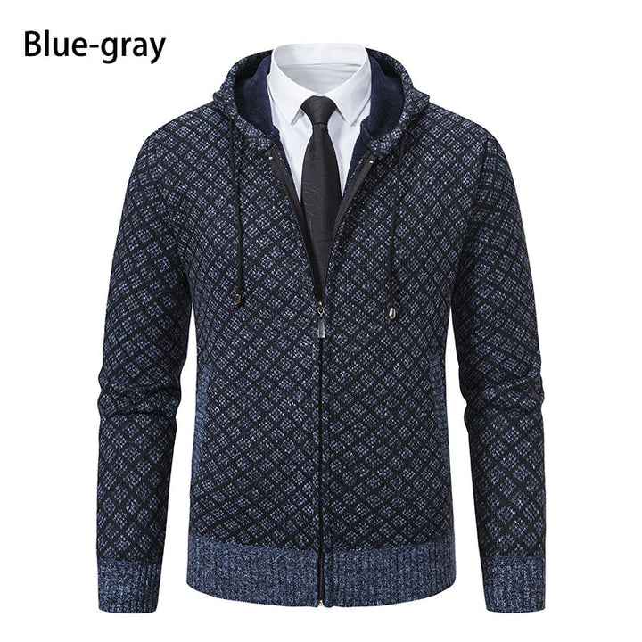 Herren Jacquard-Zipstrickjacke mit Kapuze und wärmendem Fleecefutter Drune