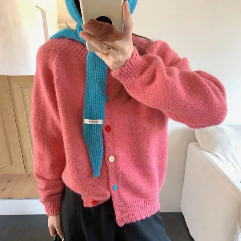Damen Verspielter Strickcardigan mit bunten Knopfdetails und lässigem Schnitt Drune