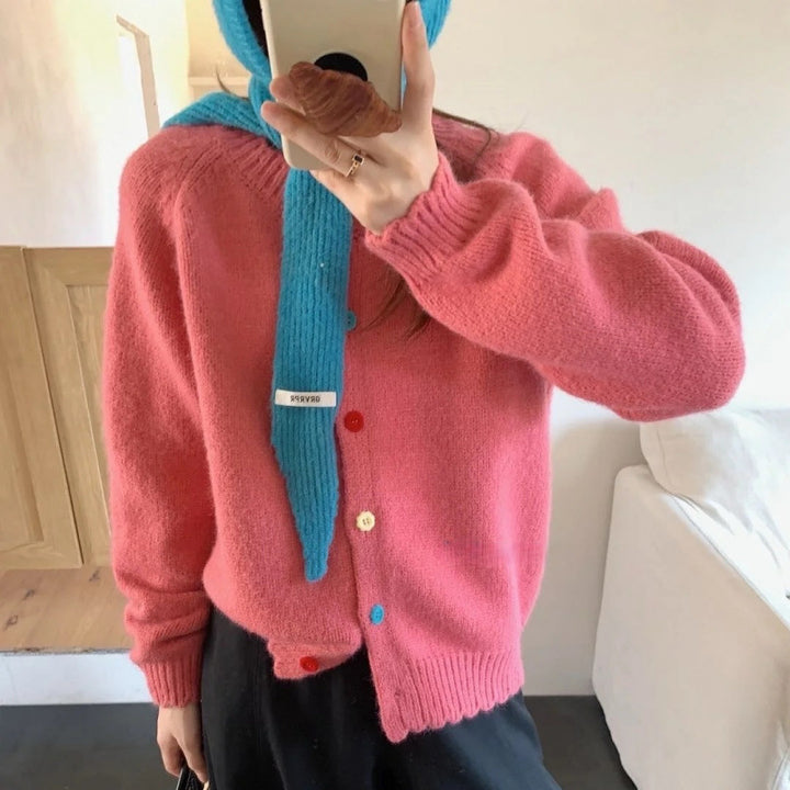 Damen Verspielter Strickcardigan mit bunten Knopfdetails und lässigem Schnitt Drune