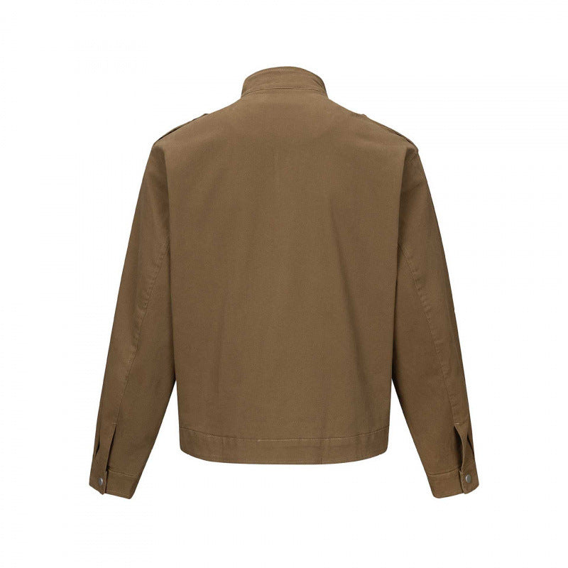 Herren Kurz geschnittene Field‑Jacke aus Baumwoll‑Canvas mit Stehkragen, Schulterklappen und verstellbaren Pattentaschen Drune