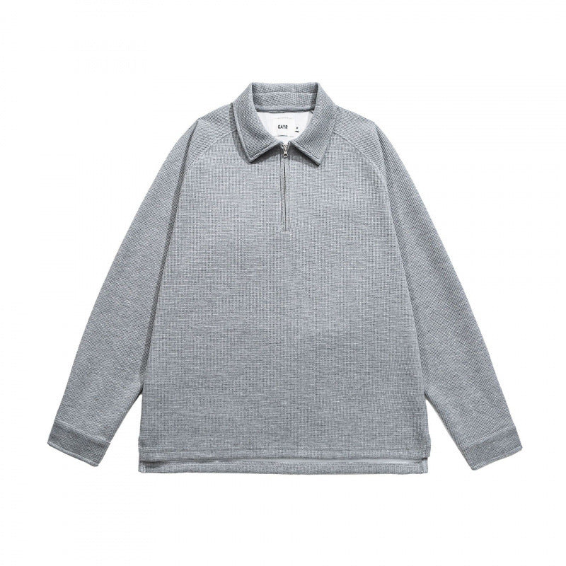 Herren Waffelstrick-Halbzip-Pullover mit Polokragen Drune