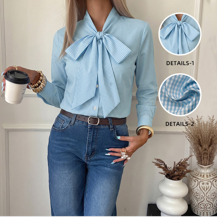 Damen Elegante Bluse mit Schleifenkragen Drune