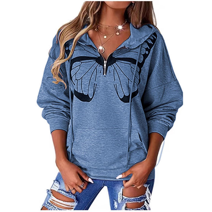 Damen Kapuzenpullover mit halbhohem Reißverschluss und Schmetterlingsprint Drune