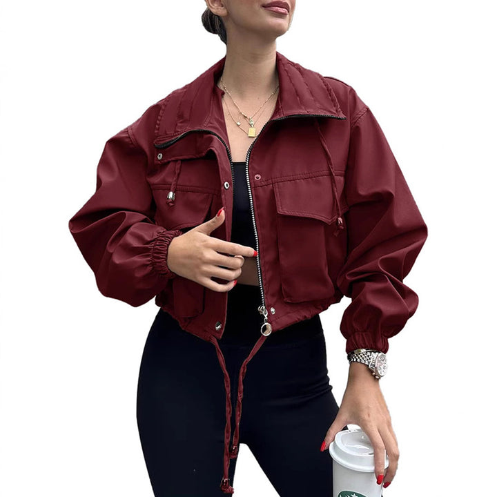 Damen Kurze Utility-Bomberjacke mit Kordelzug und Oversized-Ärmeln Drune