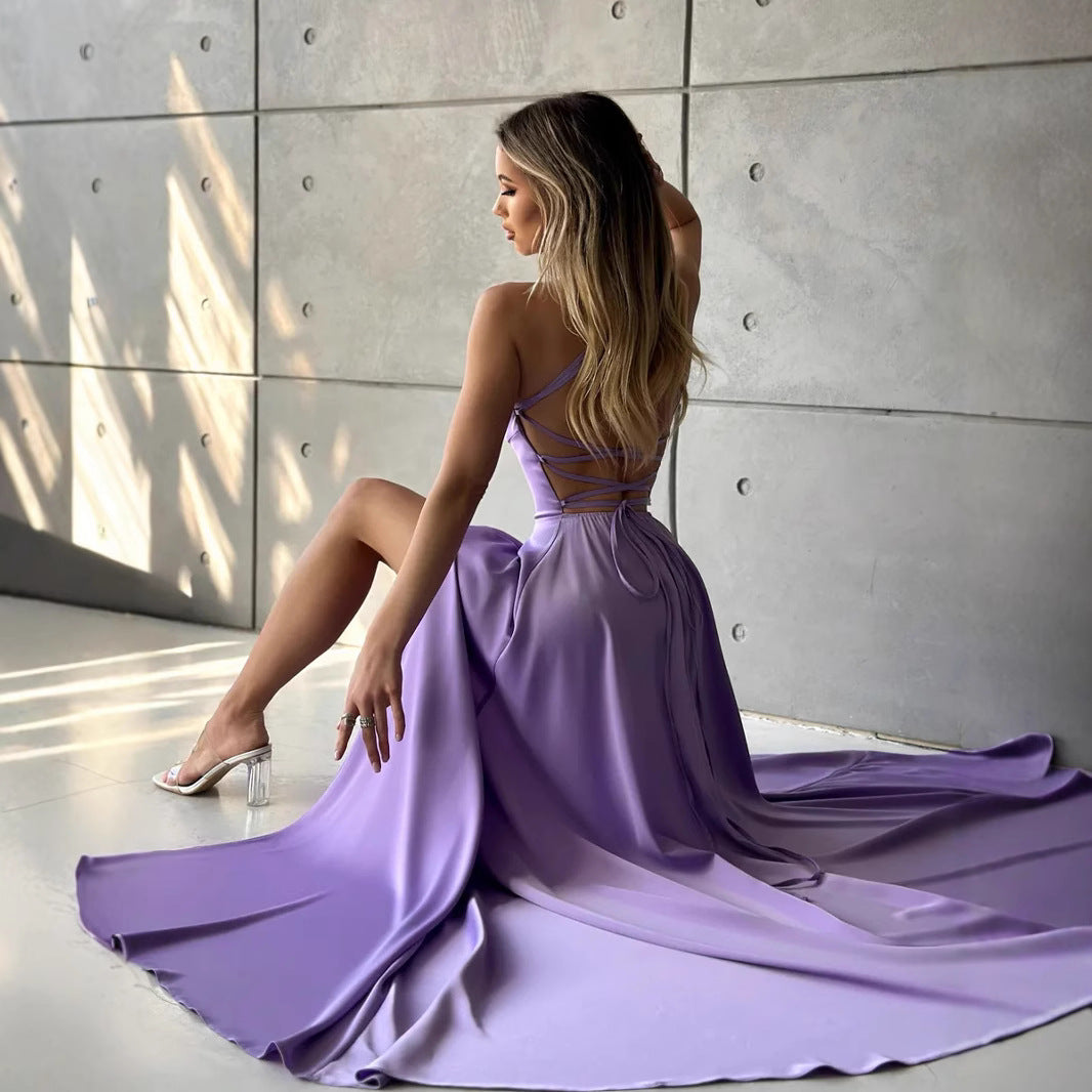 Damen Elegantes Abendkleid mit schwingendem Rock und tiefem Schlitz Drune