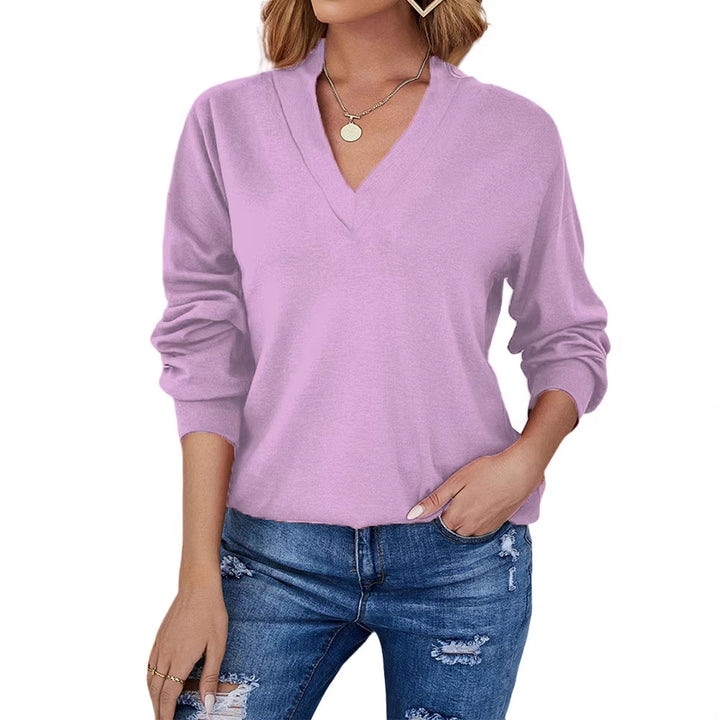 Damen lockerer V-Ausschnitt feinstrick Pullover mit Raglanärmeln Drune