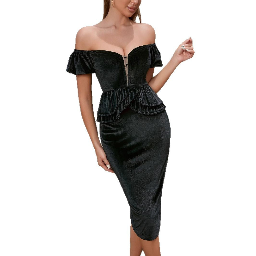 Damen Tailliertes Abendkleid mit schulterfreiem Design und Rüschendetails Drune