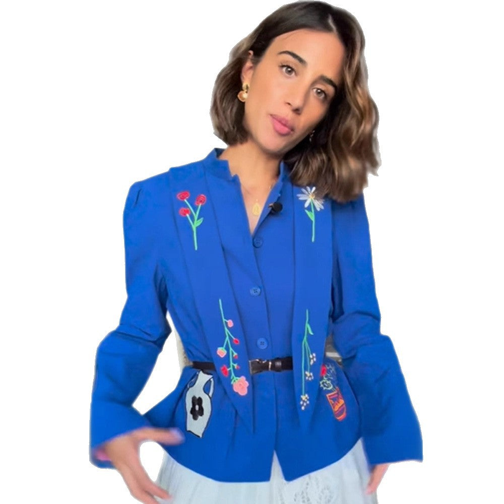 Damen Bestickte taillierte Kurzjacke mit Schößchen und Gürtel Drune