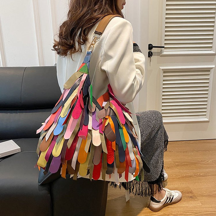Damen Bunte Fransen Hobo Tasche Drune