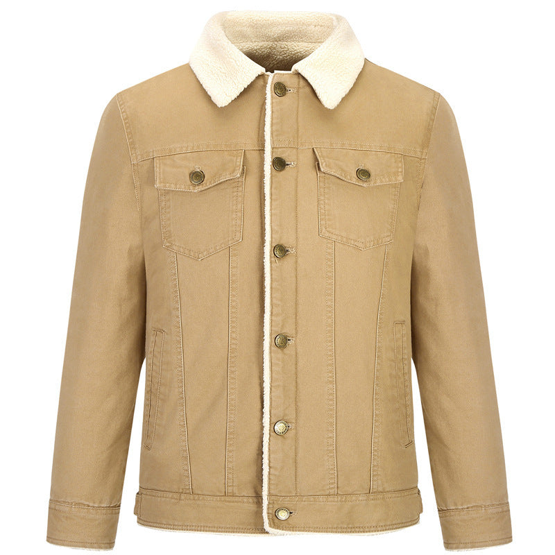 Herren Baumwoll-Canvas Truckerjacke mit Sherpa-Kragen und durchgehendem Teddyfutter Drune
