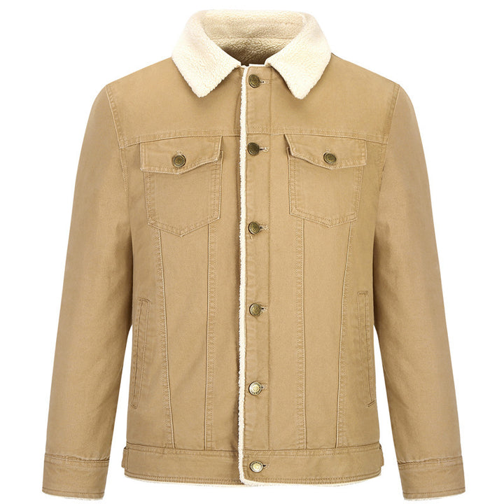 Herren Baumwoll-Canvas Truckerjacke mit Sherpa-Kragen und durchgehendem Teddyfutter Drune