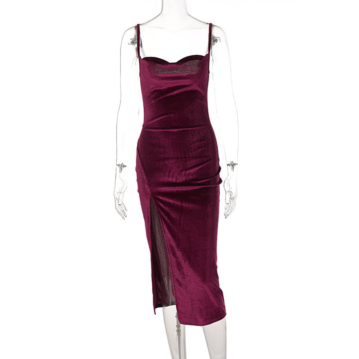 Damen Elegantes Satin-Midikleid mit Drapierung und Seitenschlitz Drune