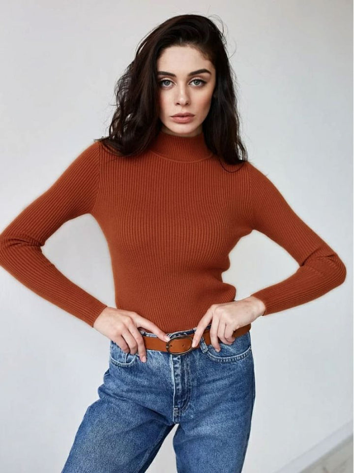 Damen Kurzgeschnittener Rippstrick‑Rollkragenpullover mit taillierter Passform Drune