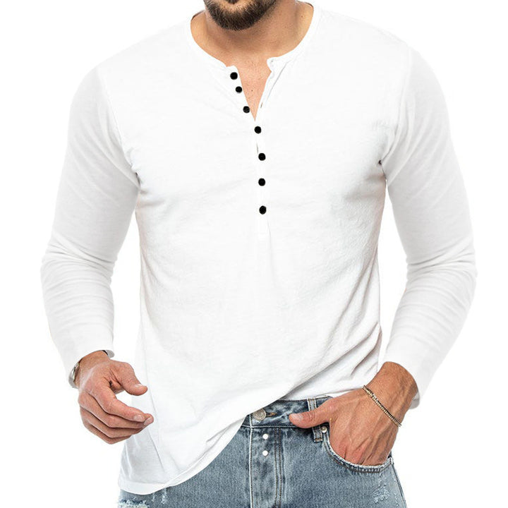 Herren nan schmal geschnittenes Henleyshirt mit Stehkragen und kurzer Knopfleiste Drune