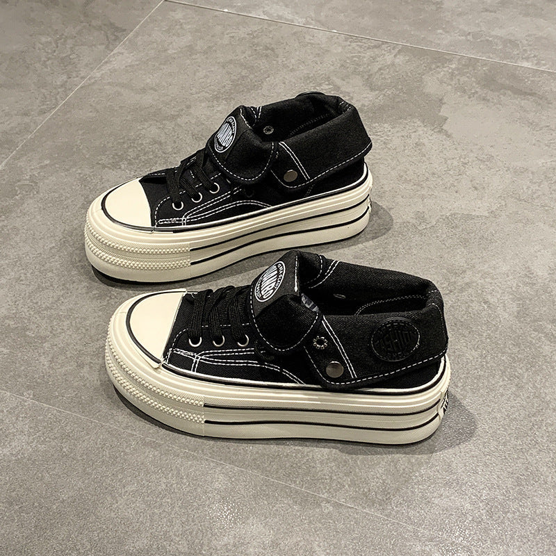 Damen High-Top Sneakers mit modischem Plateau und verstellbarem Knöchelriemen Drune