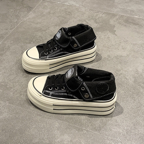Damen High-Top Sneakers mit modischem Plateau und verstellbarem Knöchelriemen Drune
