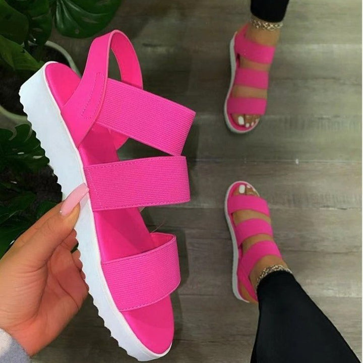 Damen bequeme Riemensandalen mit breiten elastischen Riemen und flexibler Sohle Drune