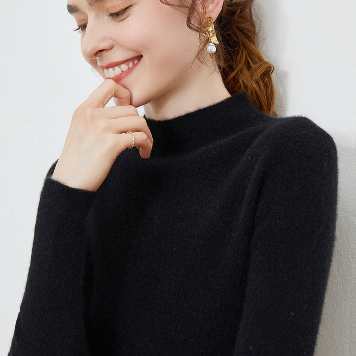 Damen Leichter taillierter Mockneck-Pullover in kaschmirähnlicher Mohair-Optik mit feiner Rippenstruktur Drune