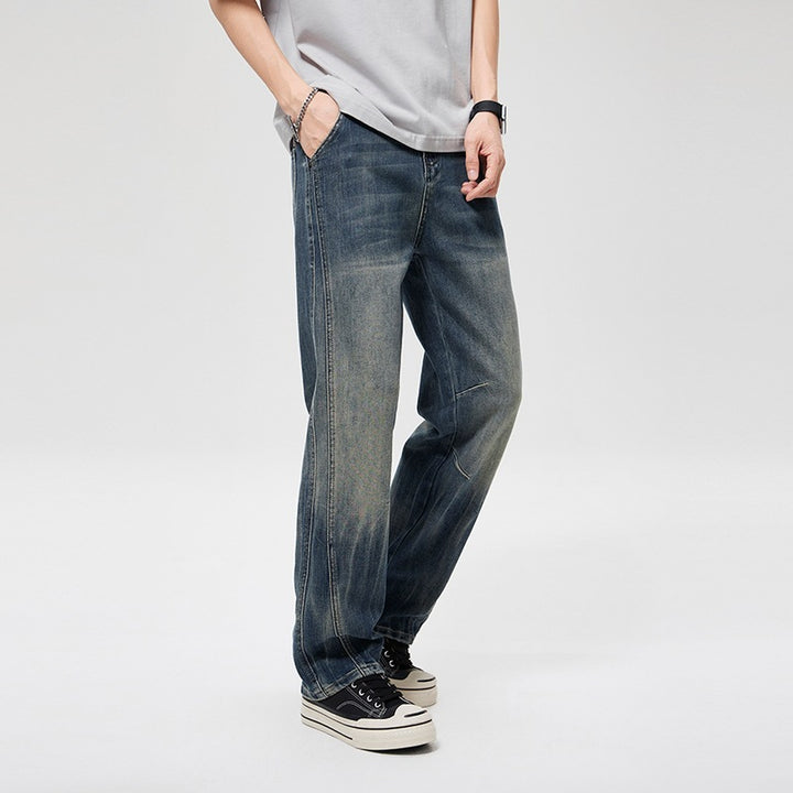 Herren Weite Baggy-Jeans im Vintage‑Wash mit Knie‑Detail Drune