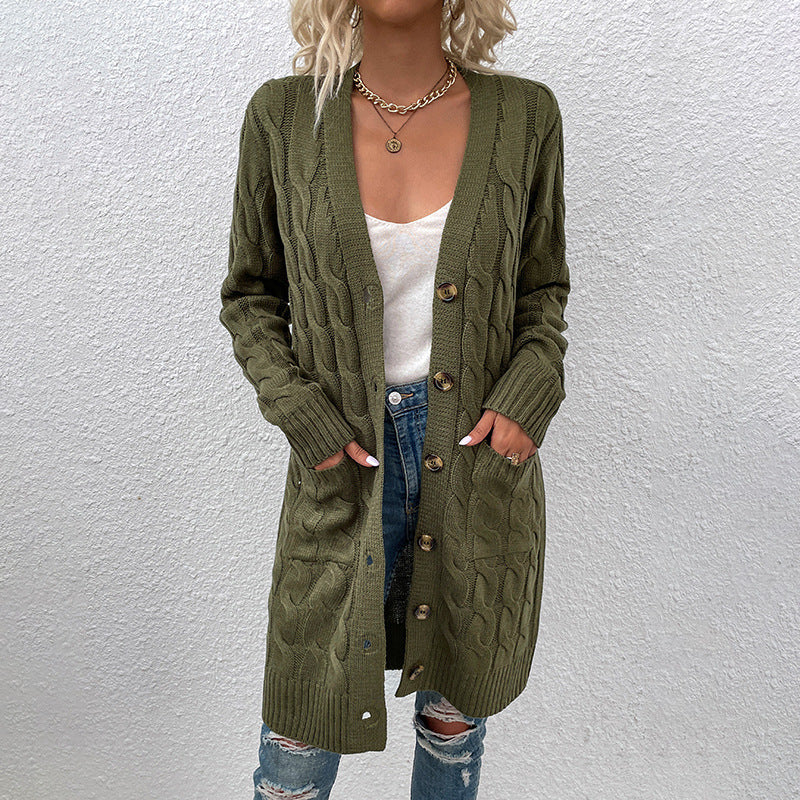 Damen Lange gestrickte Strickjacke mit Kabelmuster Drune