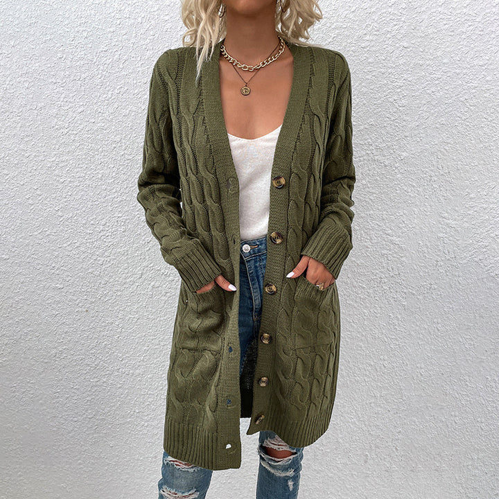 Damen Lange gestrickte Strickjacke mit Kabelmuster Drune